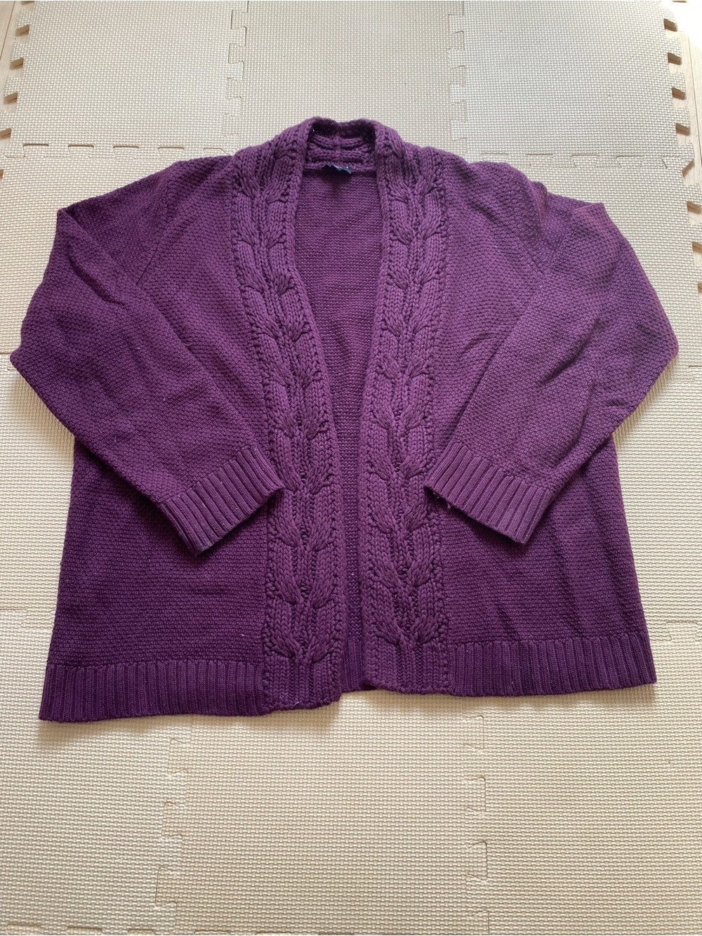 Talbots Purple Cable-Trim Open Cardigan Sweater Size XL